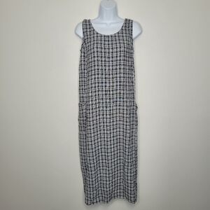 Vintage 90s Dressing Clio black white plaid chore pockets midi dress size large